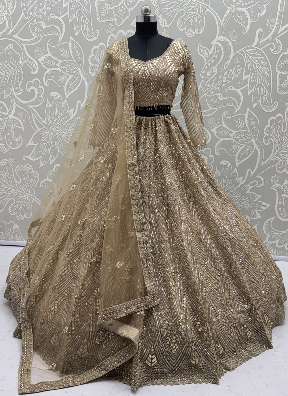 Gold Net Dori Sequins Zarkan Embroidered Designer Lehenga Choli - Buy Online