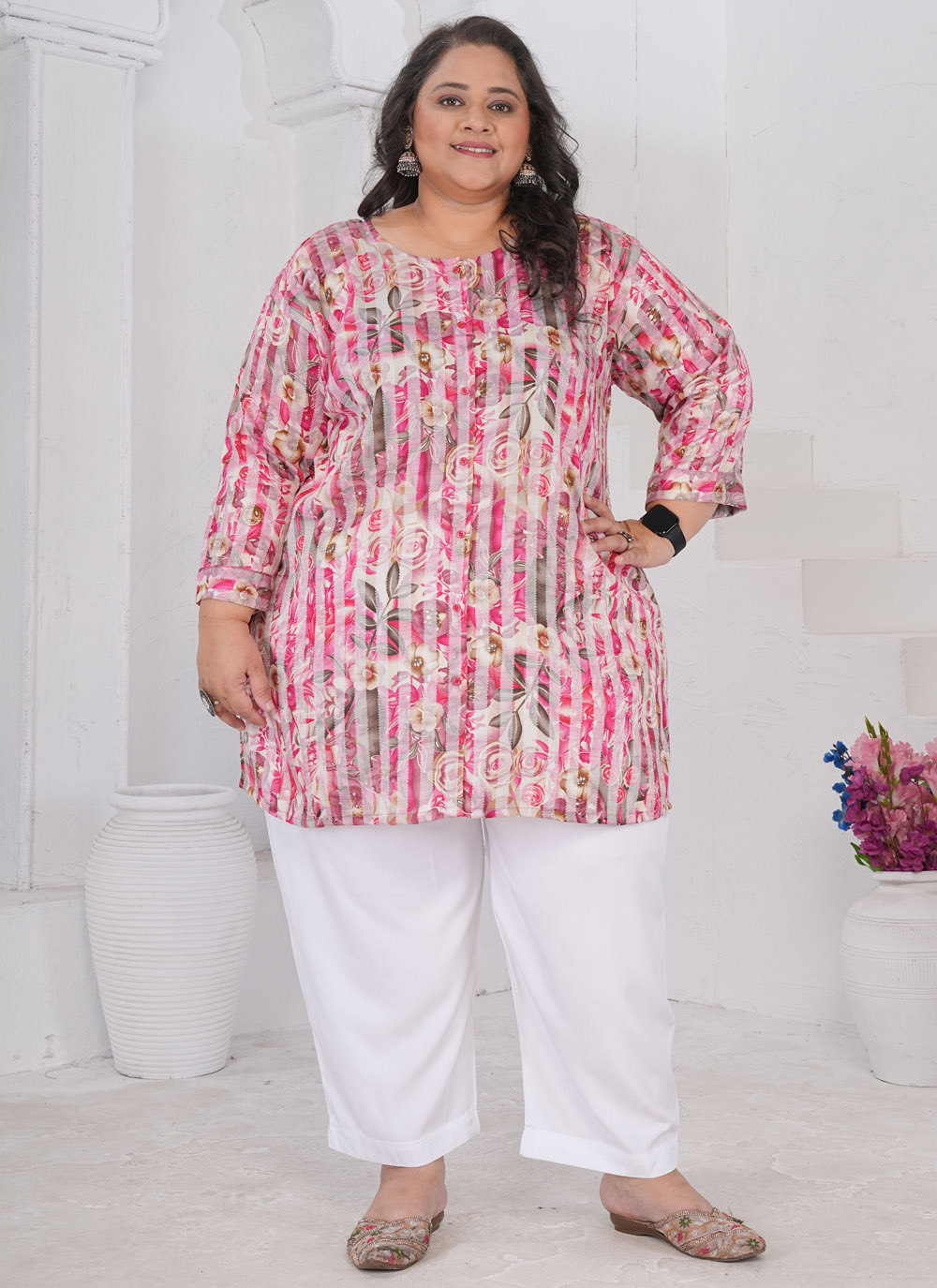 Pink Rayon Printed Kurti for Festival - Buy Online