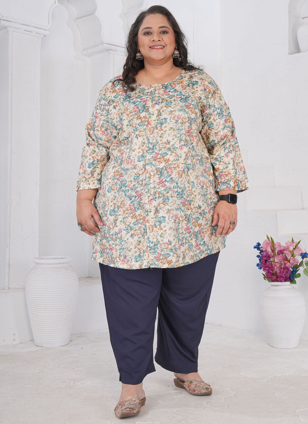 Rayon Off White Printed Trendy Kurti for Casual - Buy Online