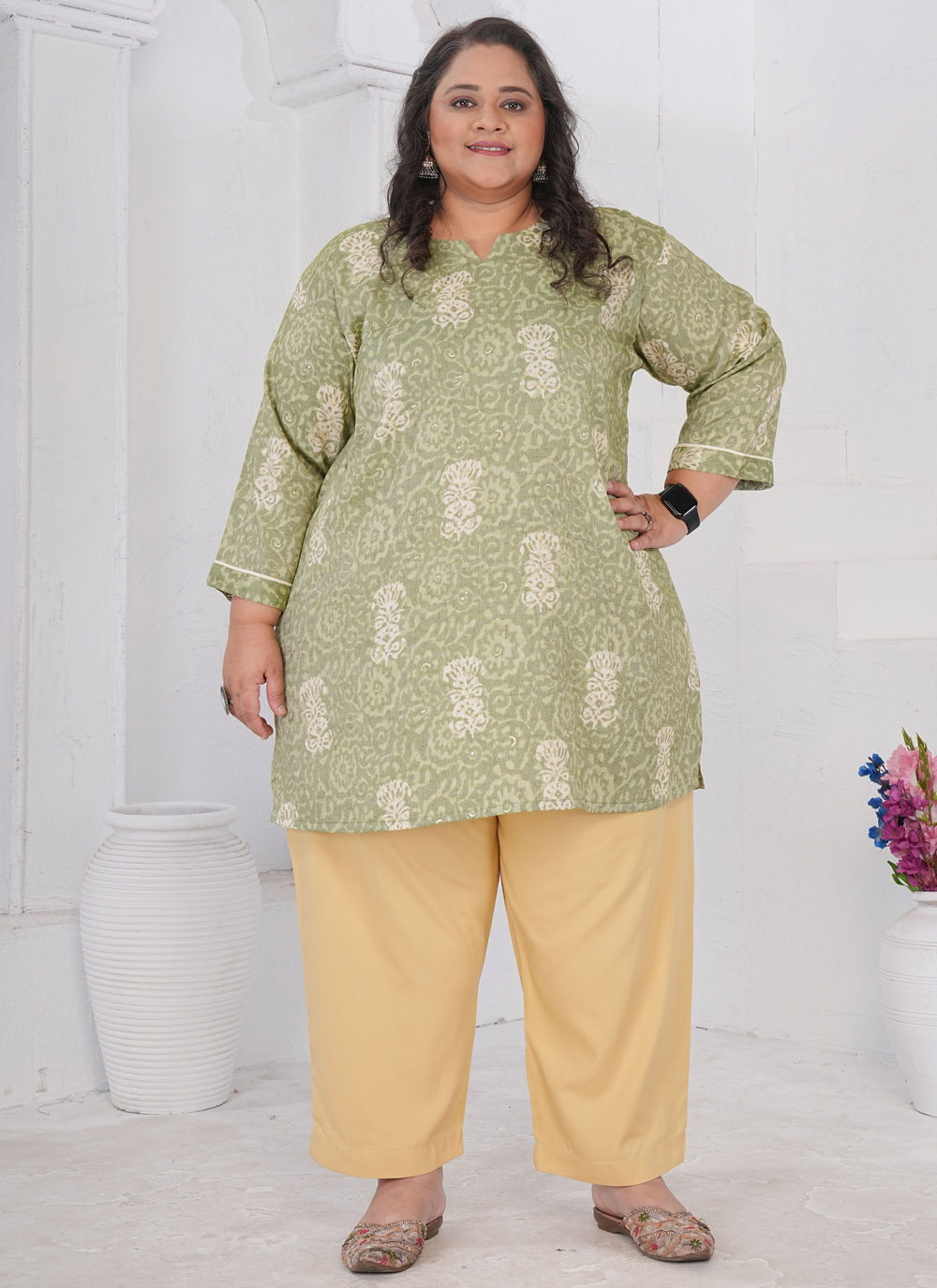 Green Rayon Print Work Casual Wear Kurti - Buy Online
