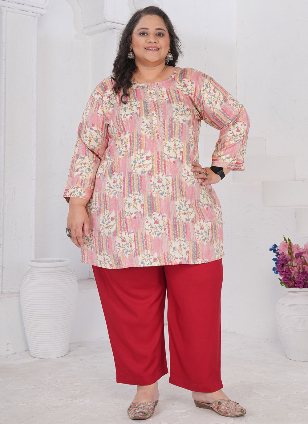 Multi Color Print Work Rayon Casual Kurti - Buy Online