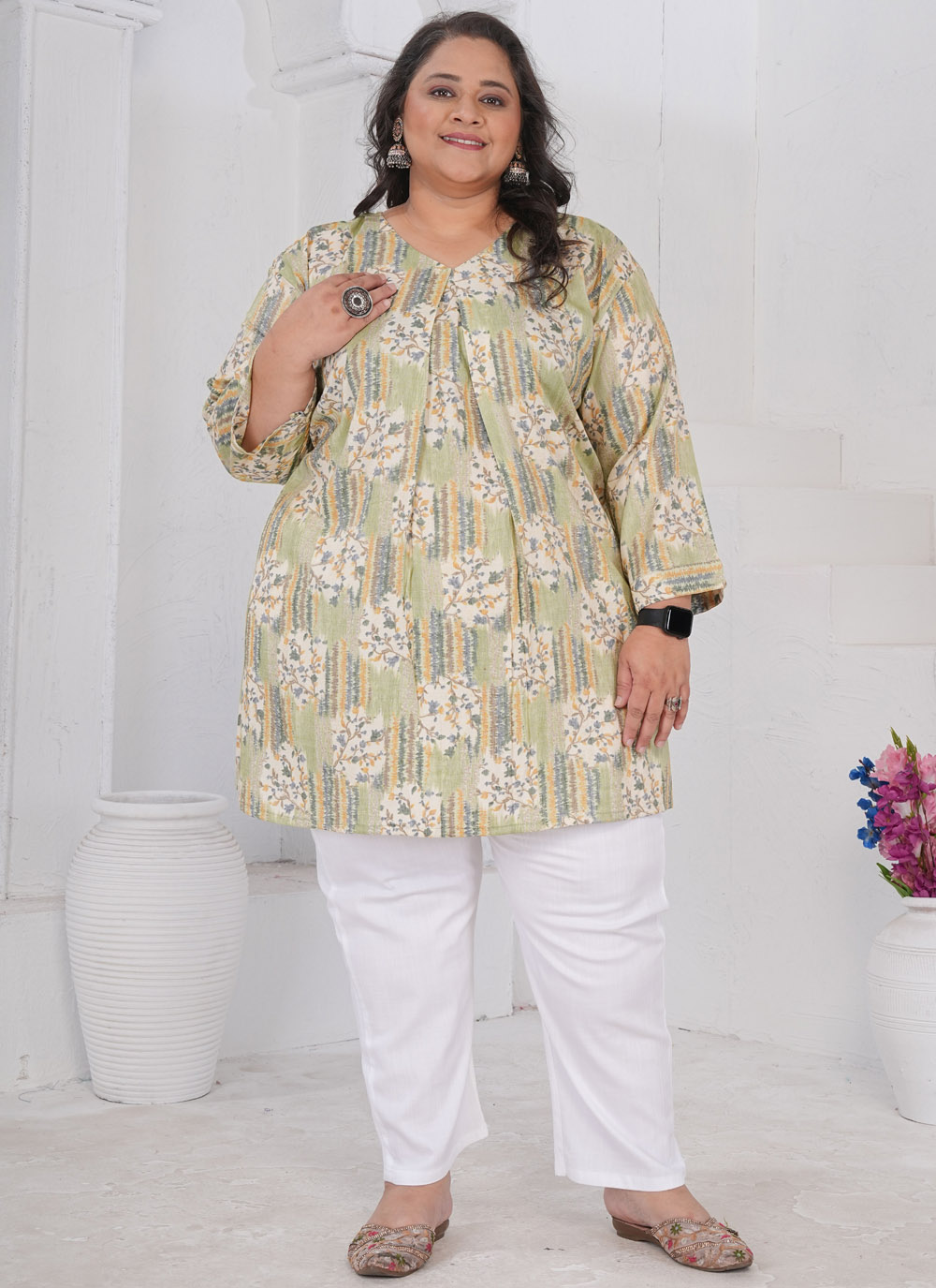 Printed Rayon Trendy Kurti in Multi Color - Buy Online