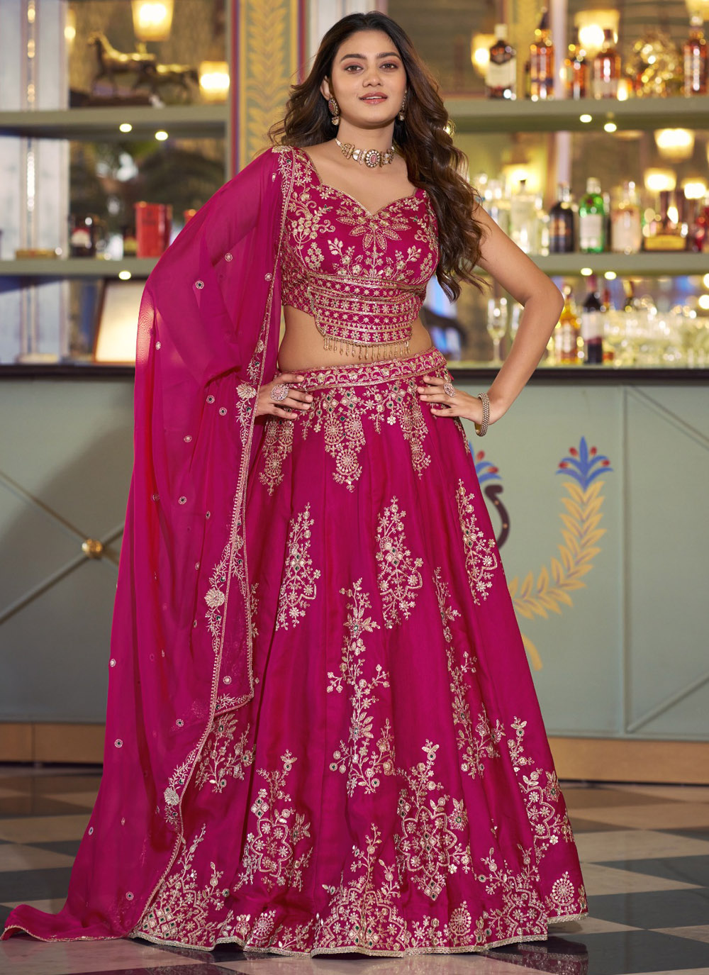 Pink Fancy Fabric Sequins Thread Embroidered Lehenga Choli for Ceremonial - Buy Online