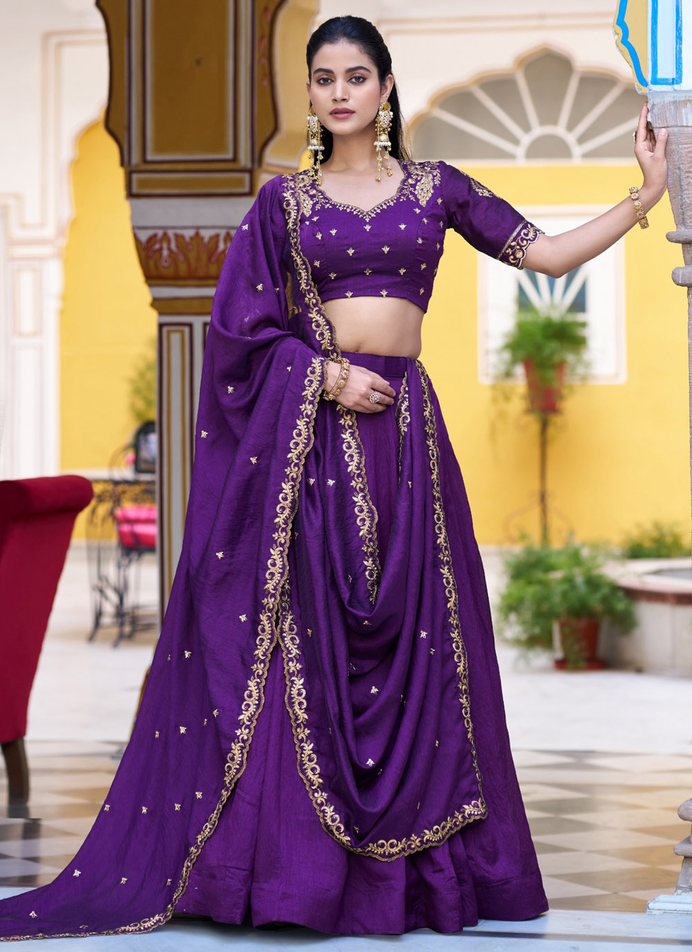 Purple Silk Plain Designer Lehenga Choli for Ceremonial - Buy Online
