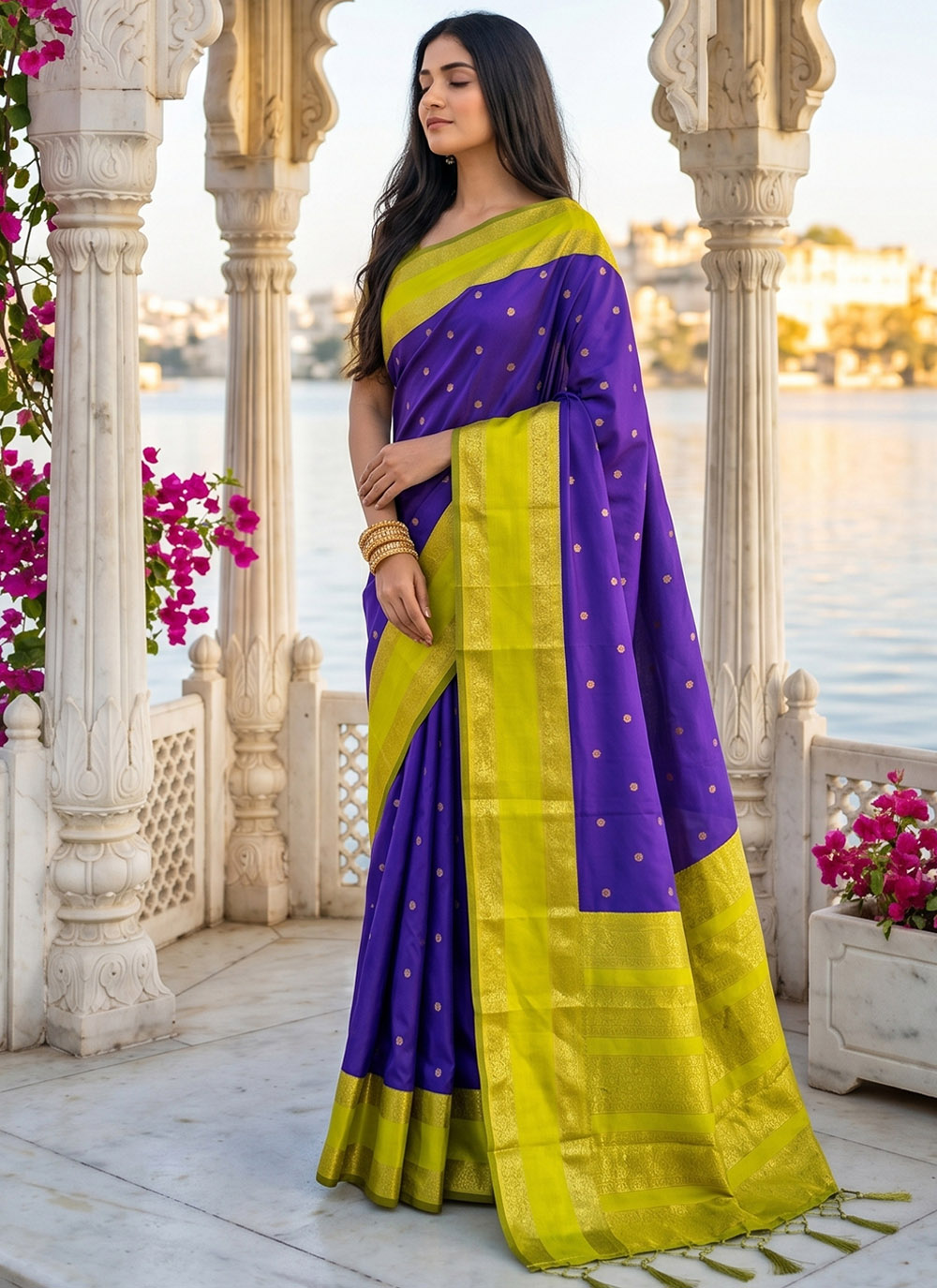 Silk Blend Woven Work Classic Saree in Purple - Buy Online