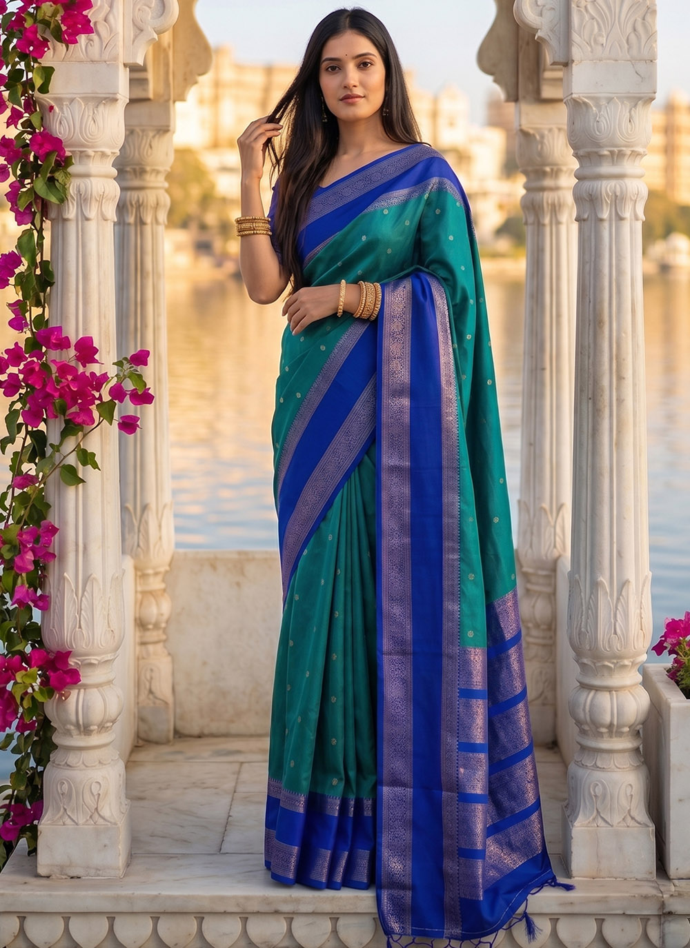 Rama Silk Blend Woven Contemporary Saree - Buy Online