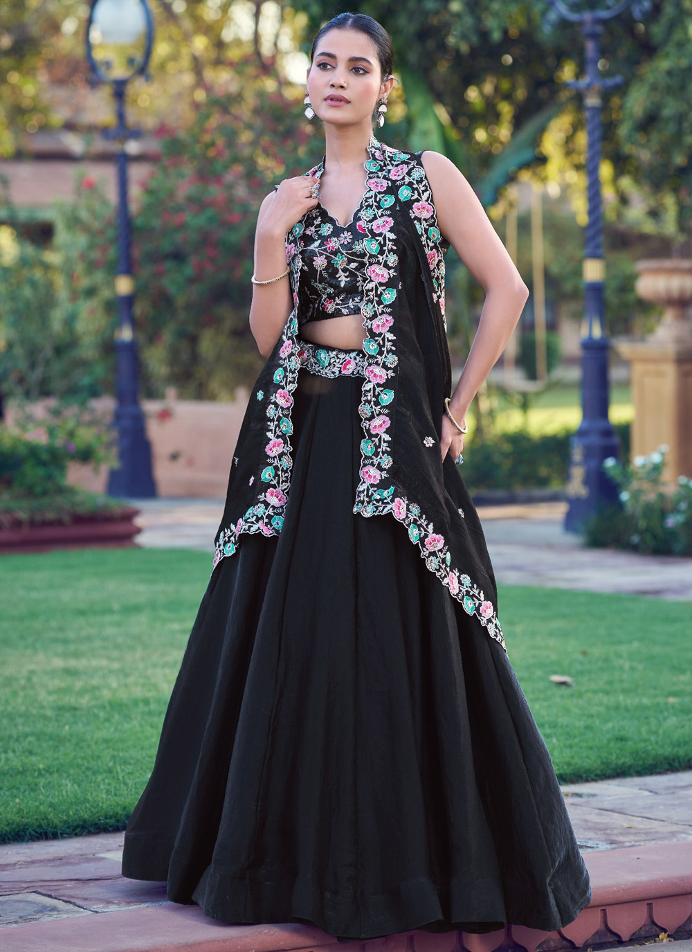 Black Fandy Silk Embroidered Sequins Work Trendy Lehenga Choli - Buy Online