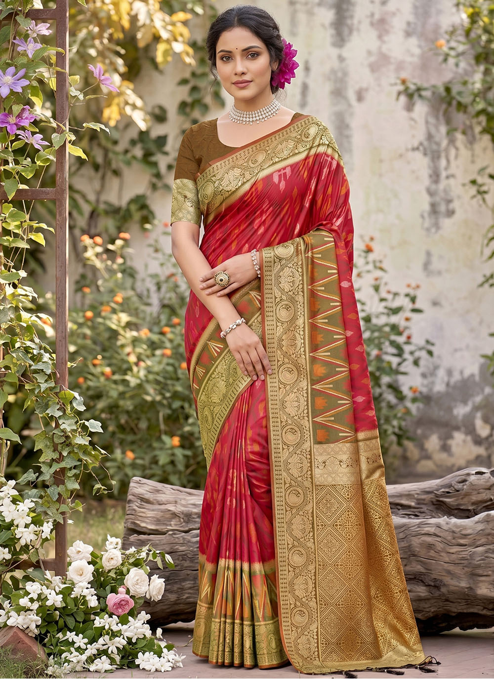 Silk Red Weaving Work Designer Saree for Ceremonial - Buy Online