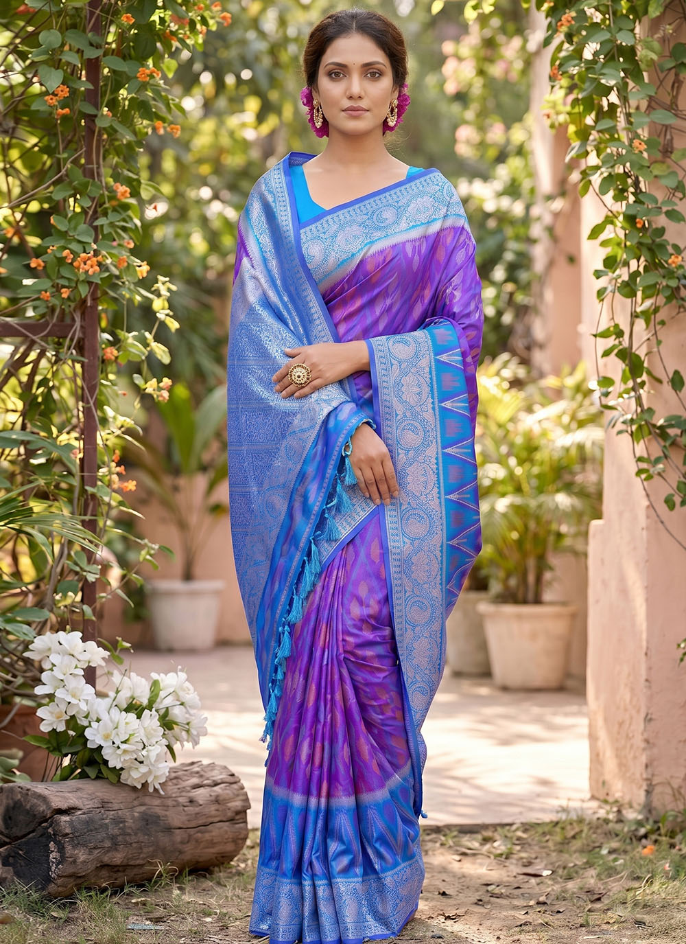 Purple Weaving Work Silk Festival Trendy Saree - Buy Online
