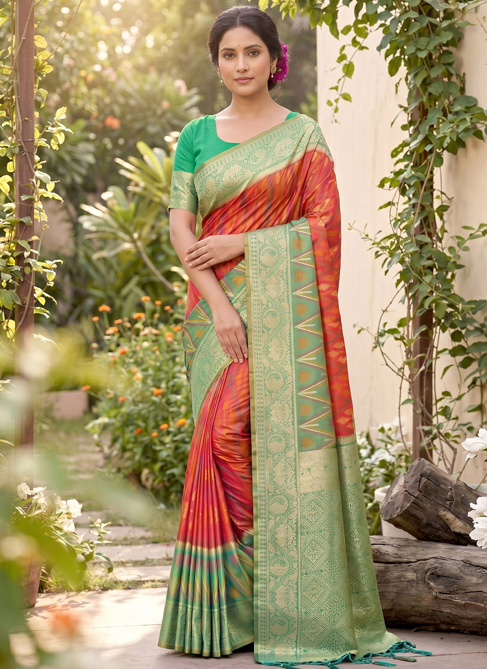 Silk Mustard Weaving Work Classic Saree - Buy Online