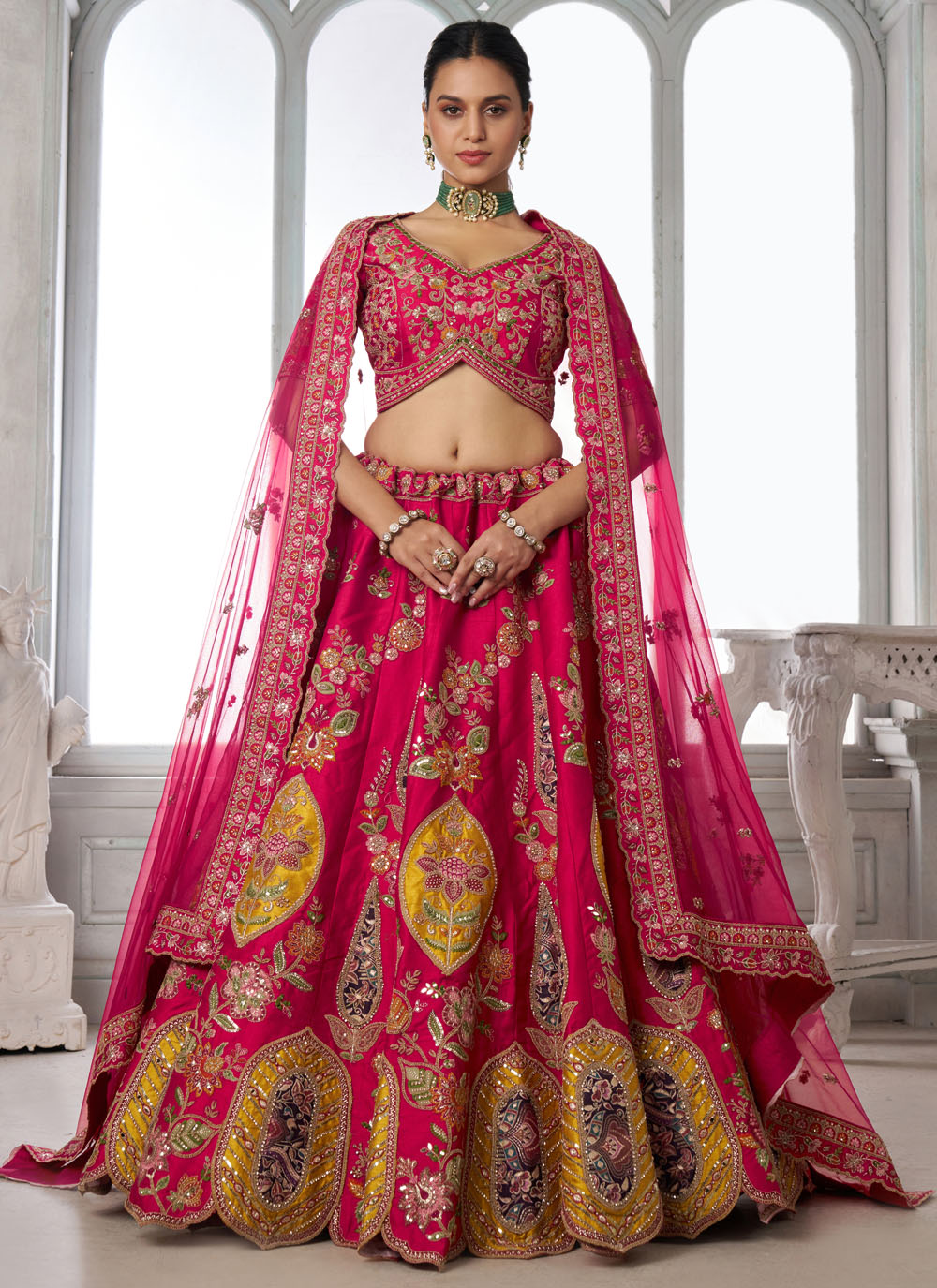 Silk Sequins Zari Embroidered Designer Lehenga Choli for Engagement - Buy Online