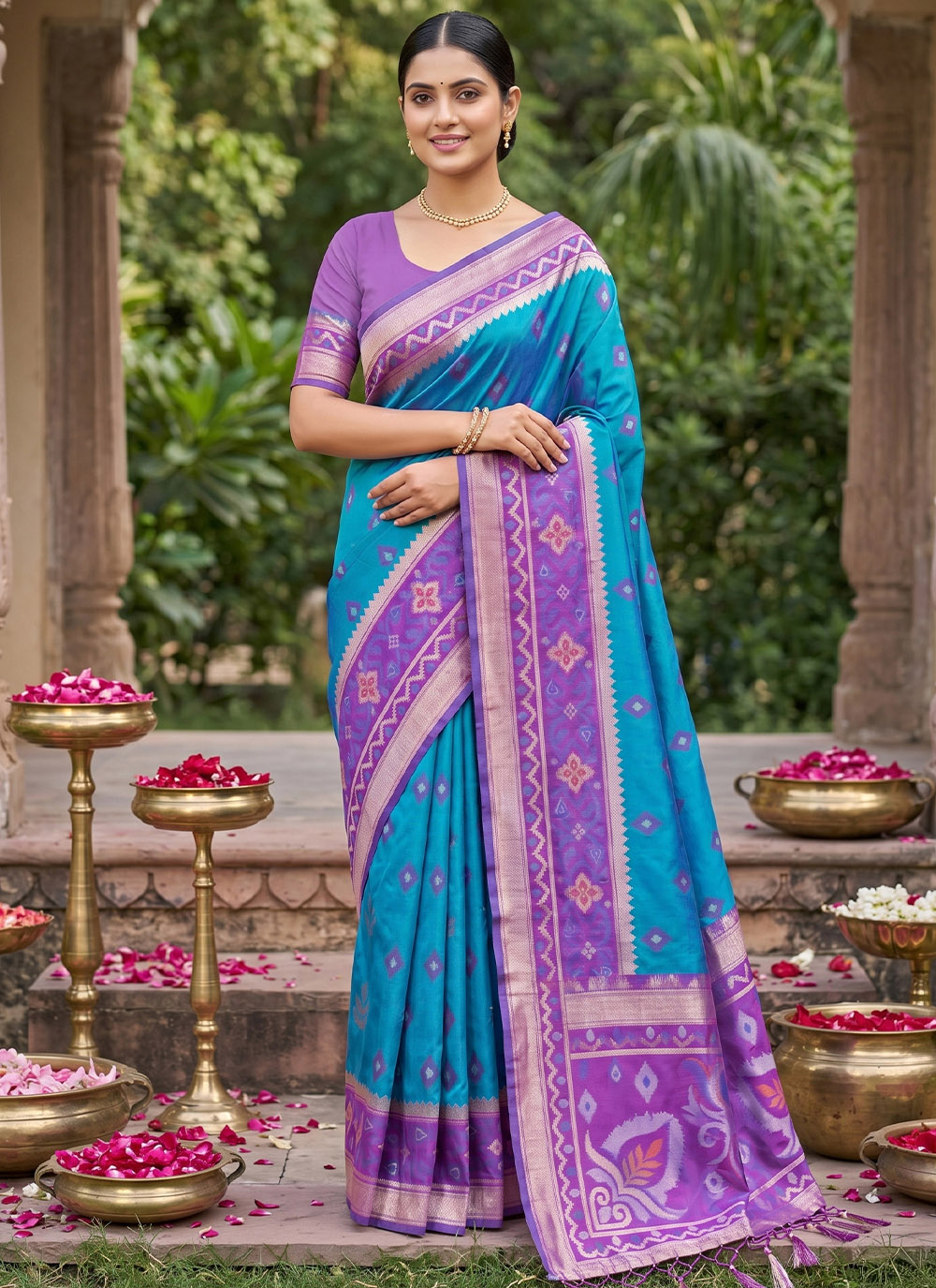 Silk Woven Work Contemporary Saree in Blue - Buy Online