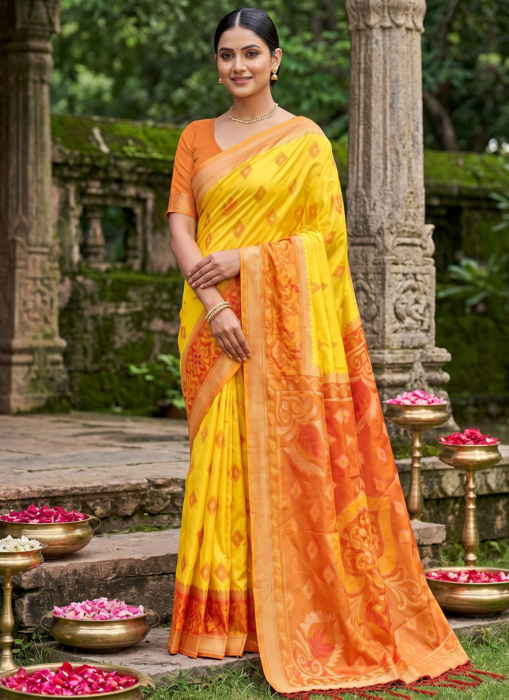 Yellow Silk Woven Work Designer Saree - Buy Online