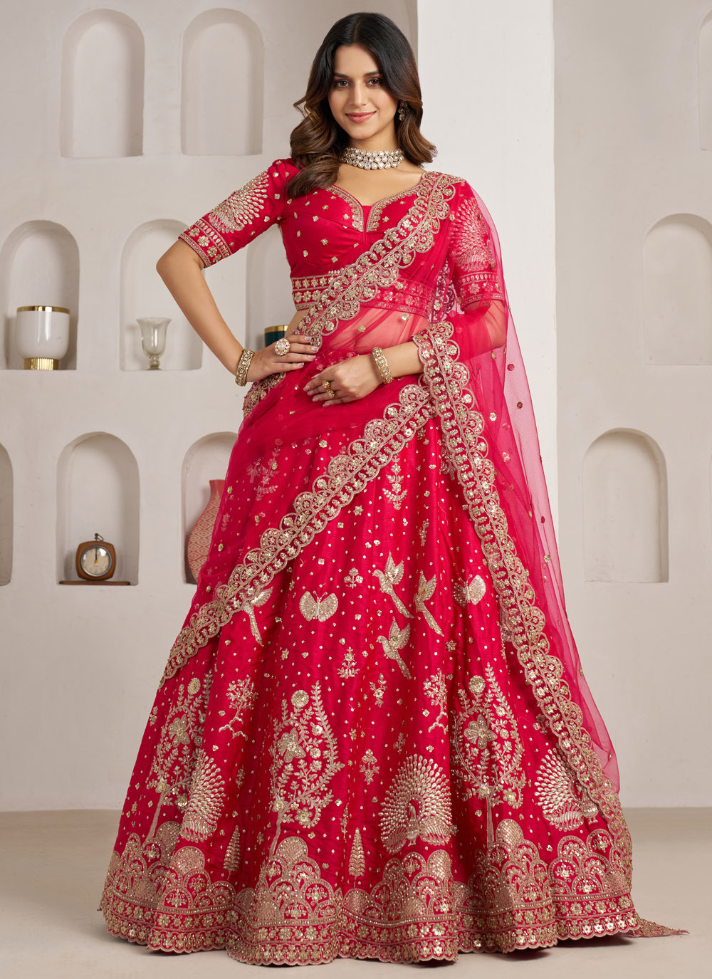 Pink Embroidered Sequins Zari Work Designer Engagement Lehenga Choli - Buy Online