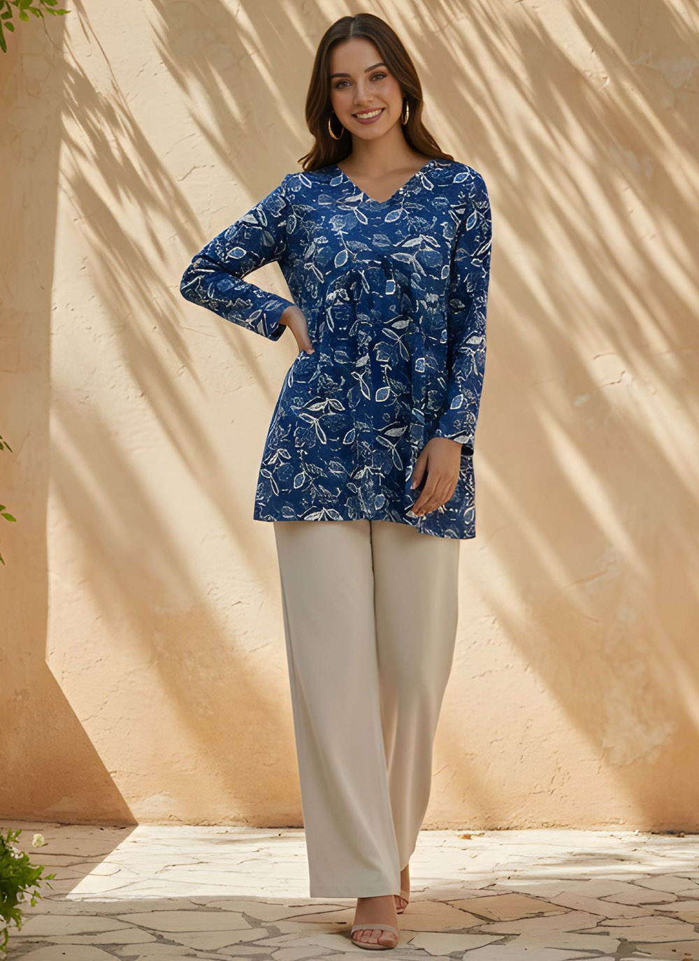 Blue Printed Rayon Kurti for Casual - Buy Online