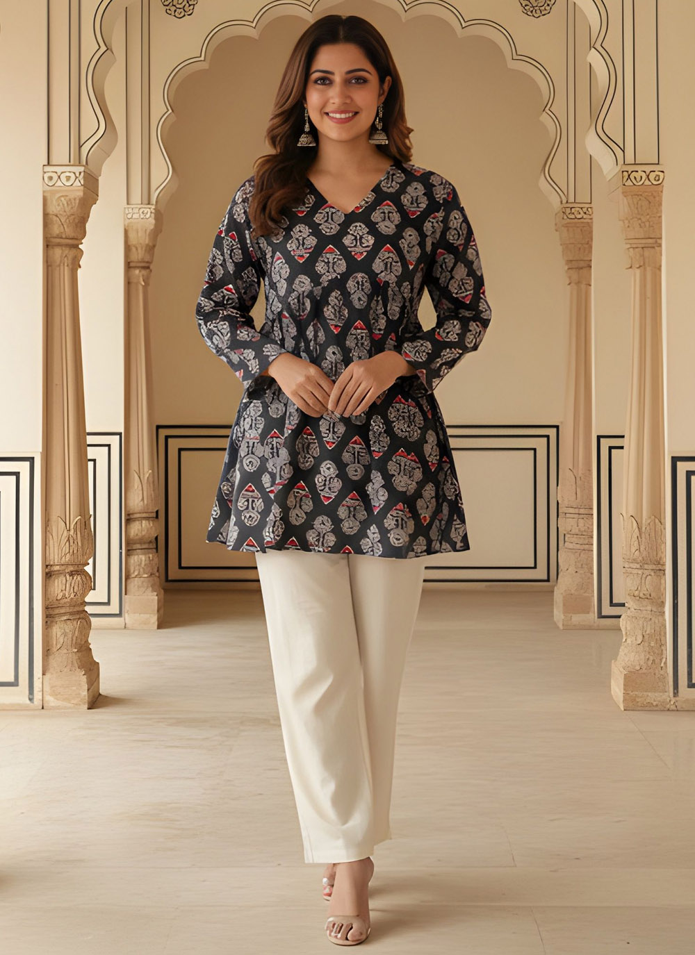 Printed Rayon Trendy Black Party Wear Kurti - Buy Online