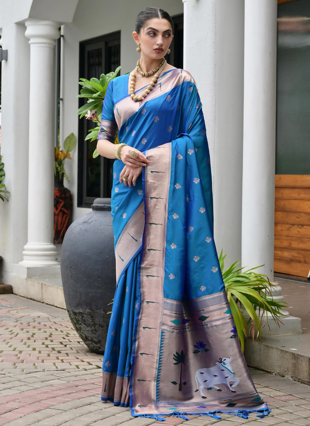 Paithani Silk Firozi Zari Weaving Trendy Saree - Buy Online