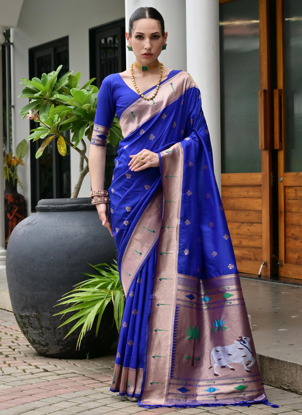 Blue Paithani Silk Zari Weaving Designer Saree - Buy Online