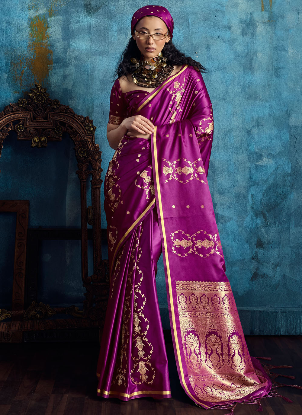 Weaving Work Handloom Silk Traditional Saree in Purple - Buy Online