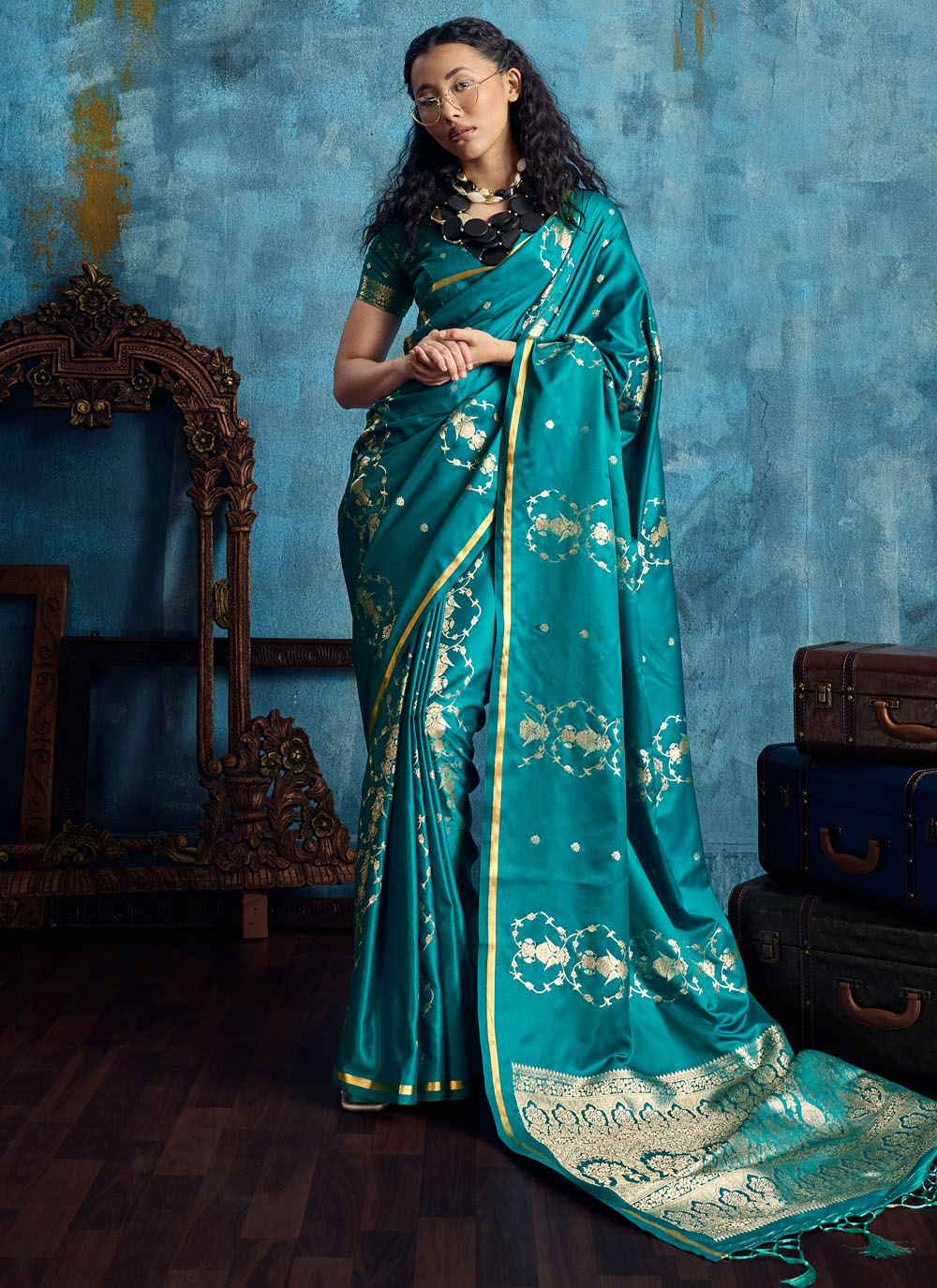 Sea Green Handloom Silk Weaving Work Contemporary Saree - Buy Online