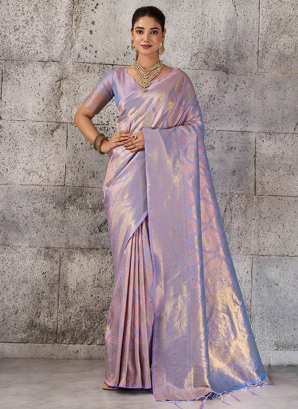 Kanjivaram Silk Woven Work Classic Saree in Lavender - Buy Online