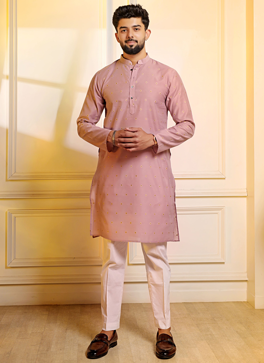 Purple Cotton Woven Butti Work Kurta Pyjama - Buy Online