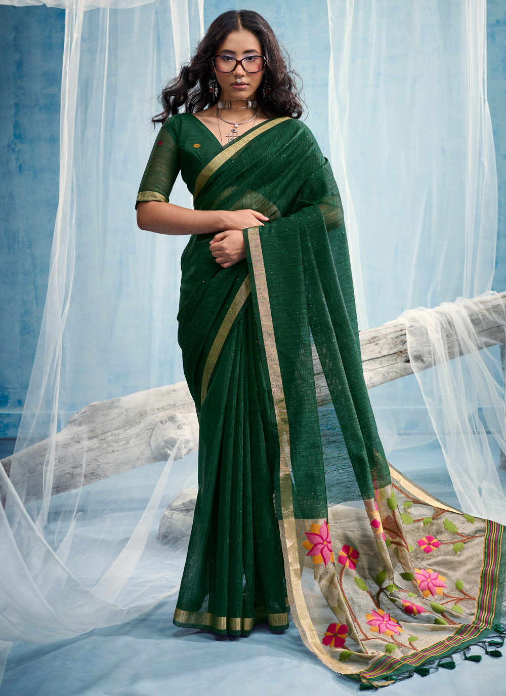 Handloom Silk Green Weaving Work Classic Saree - Buy Online