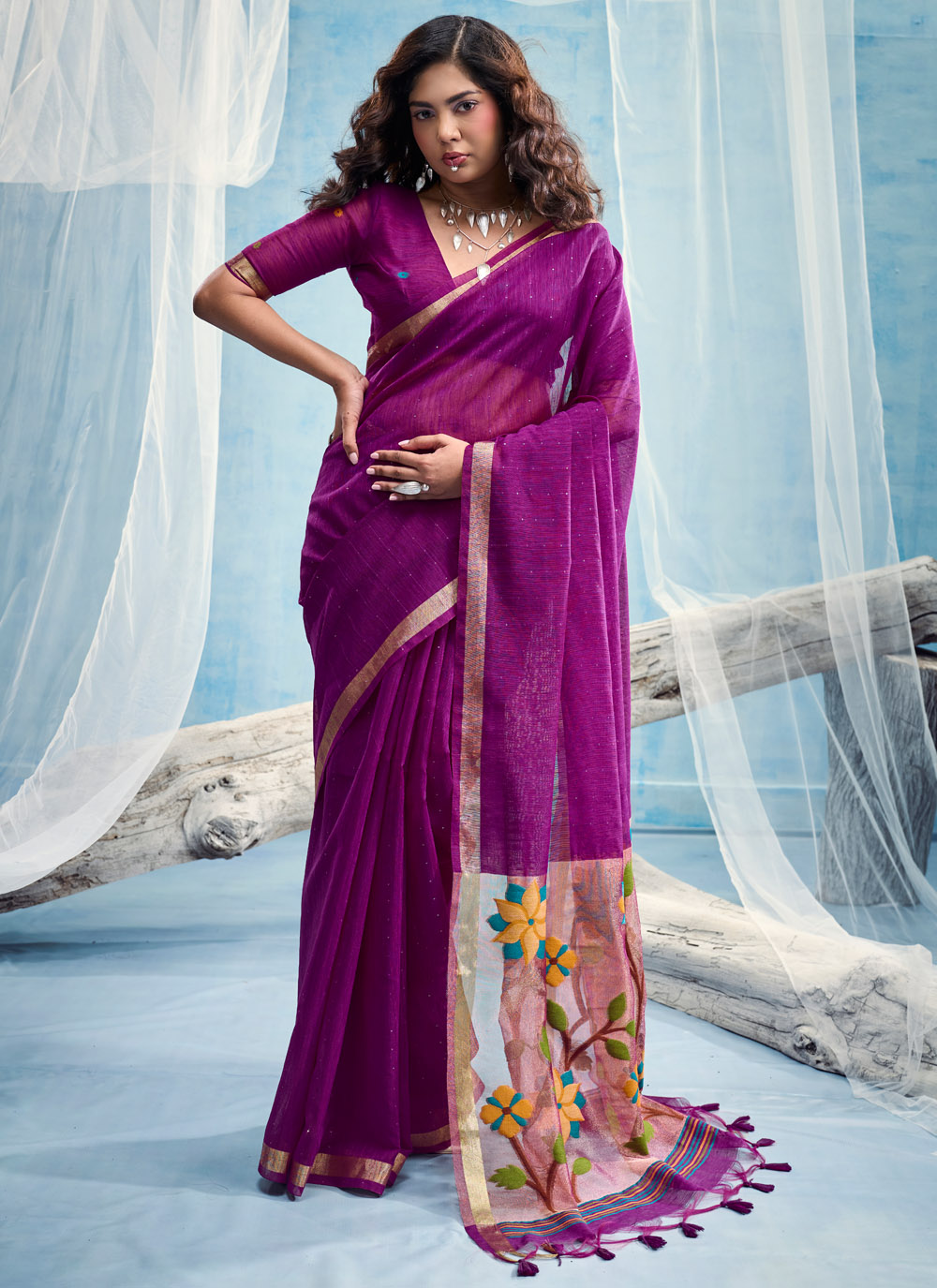 Handloom Silk Weaving Contemporary Saree in Purple - Buy Online