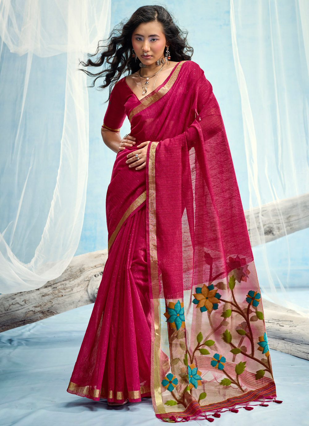 Rani Handloom Silk Festival Saree with Weaving Work - Buy Online