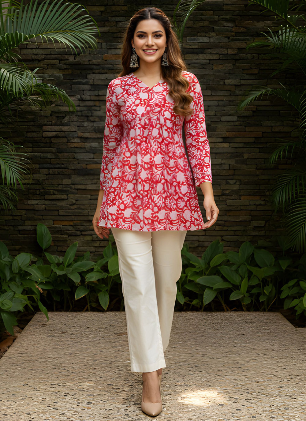 Red Cotton Printed Trendy Kurti for Casual - Buy Online