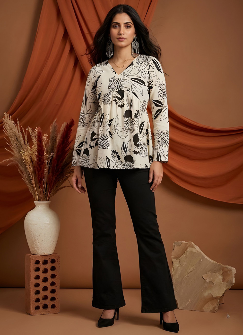 Cotton Black Printed Designer Kurti for Casual - Buy Online