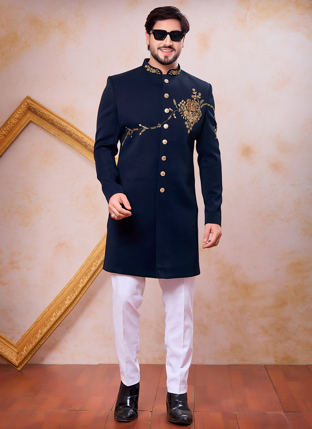 Imported Navy Blue Zardosi Stone Handwork Indo Western - Buy Online