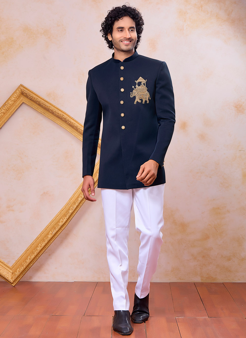 Navy Blue Imported Stone Beads Zardosi Work Indo Western - Buy Online