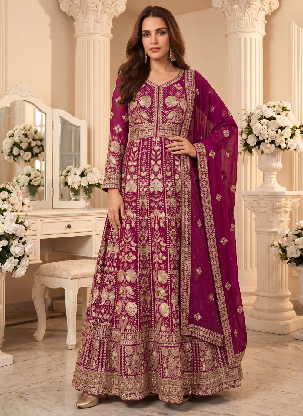 Rani Georgette Embroidered Readymade Designer Gown - Buy Online