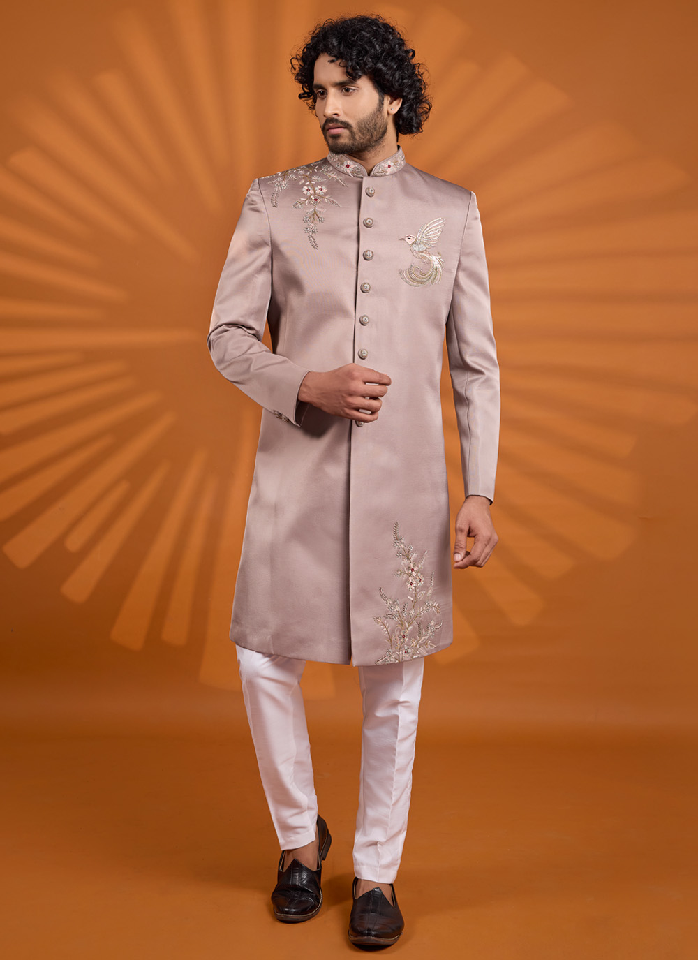 Pink Art Silk Embroidered Sherwani for Engagement - Buy Online