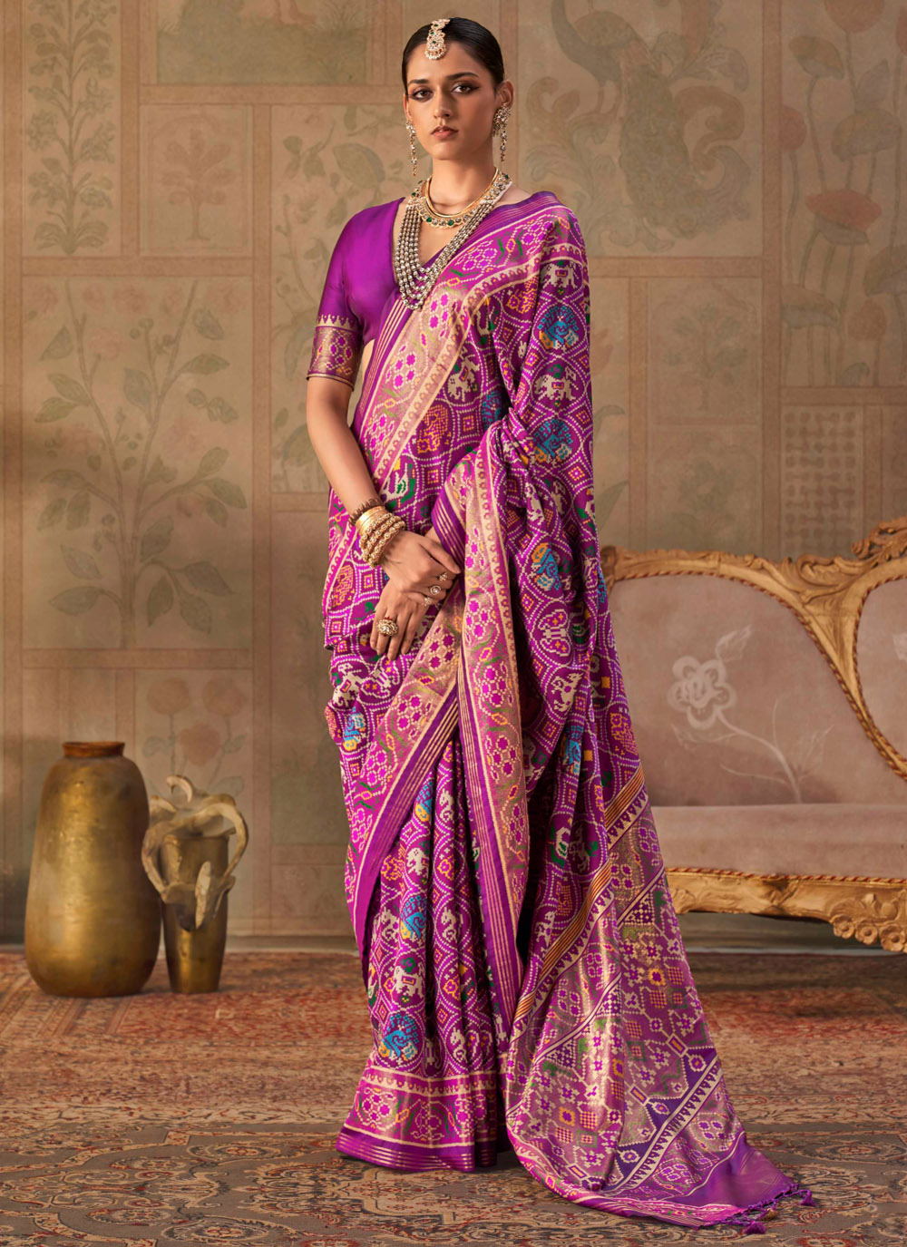 Purple Silk Patola Print Traditional Saree - Buy Online