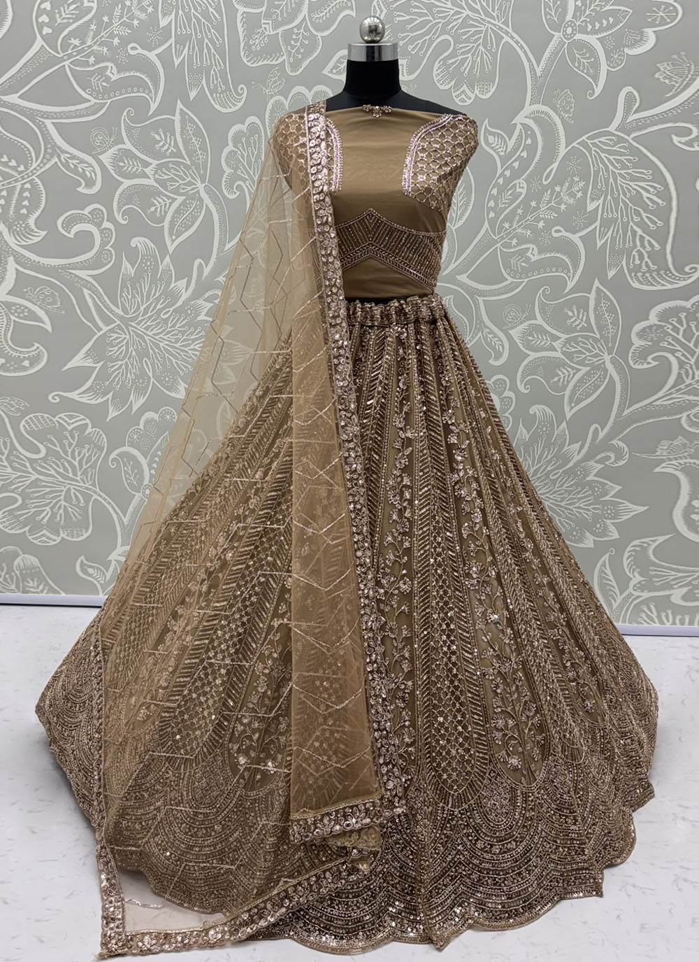Net Gold Colour Beads Sequins Zari Embroidered Trendy Lehenga Choli - Buy Online