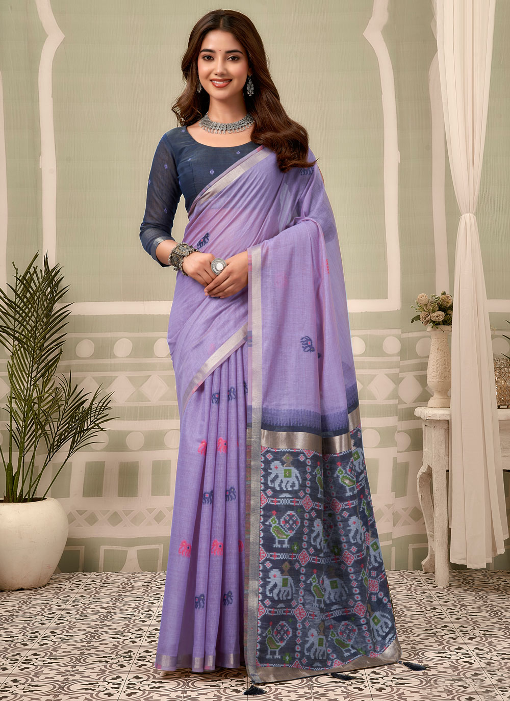 Lavender Cotton Zari Woven Festival Trendy Saree - Buy Online