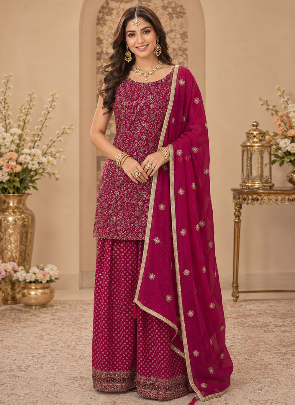 Georgette Embroidered Swarovski Work Pink Salwar Kameez - Buy Online