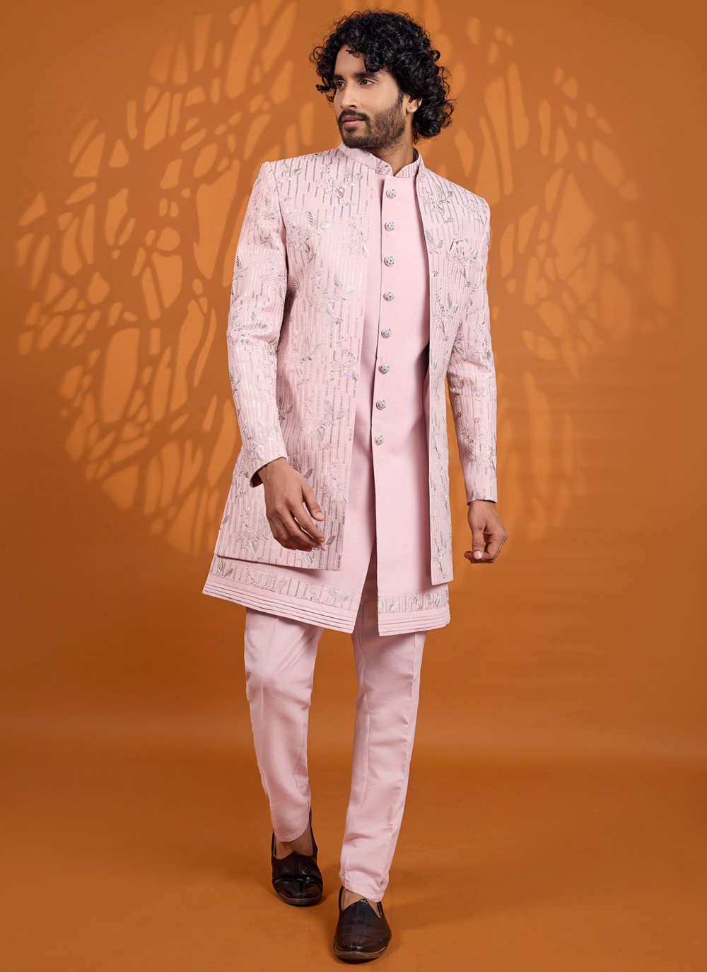 Art Silk Pink Thread Embroidered Indo Western for Engagement - Buy Online