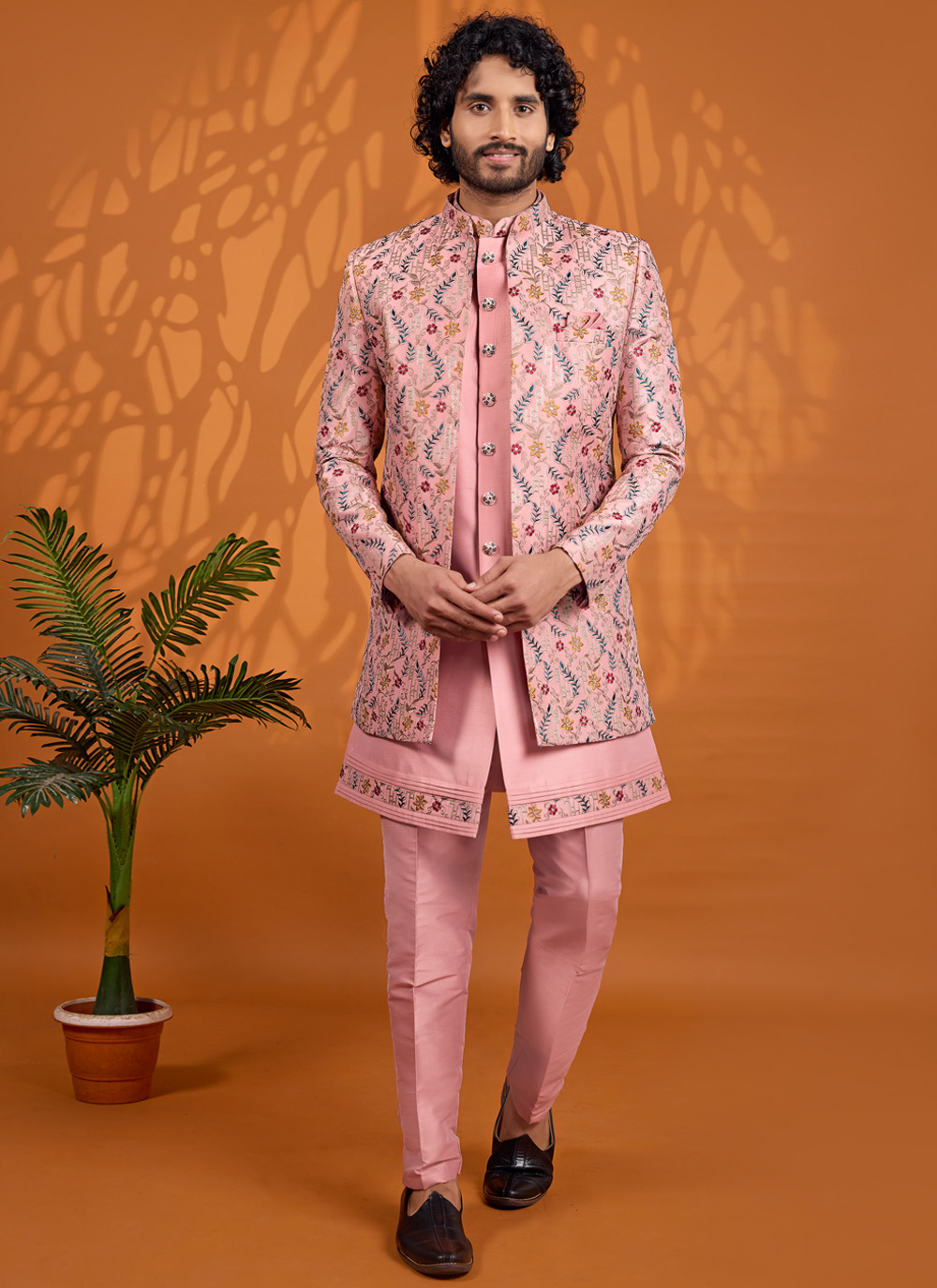 Pink Embroidered Art Silk Indo Western - Buy Online