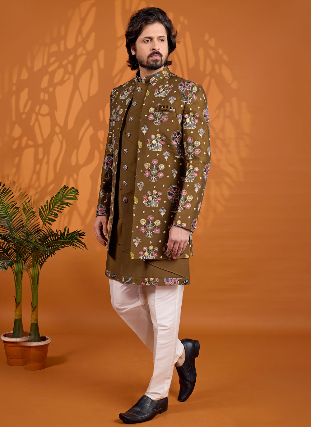 Green Art Silk Thread Embroidered Indo Western - Buy Online