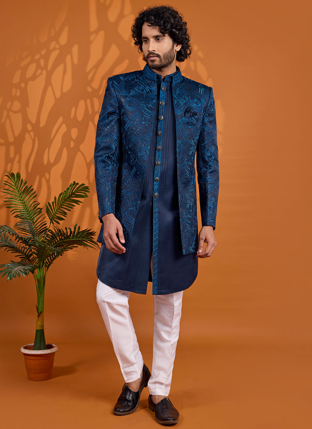 Blue Art Silk Embroidered Designer Indo Western - Buy Online