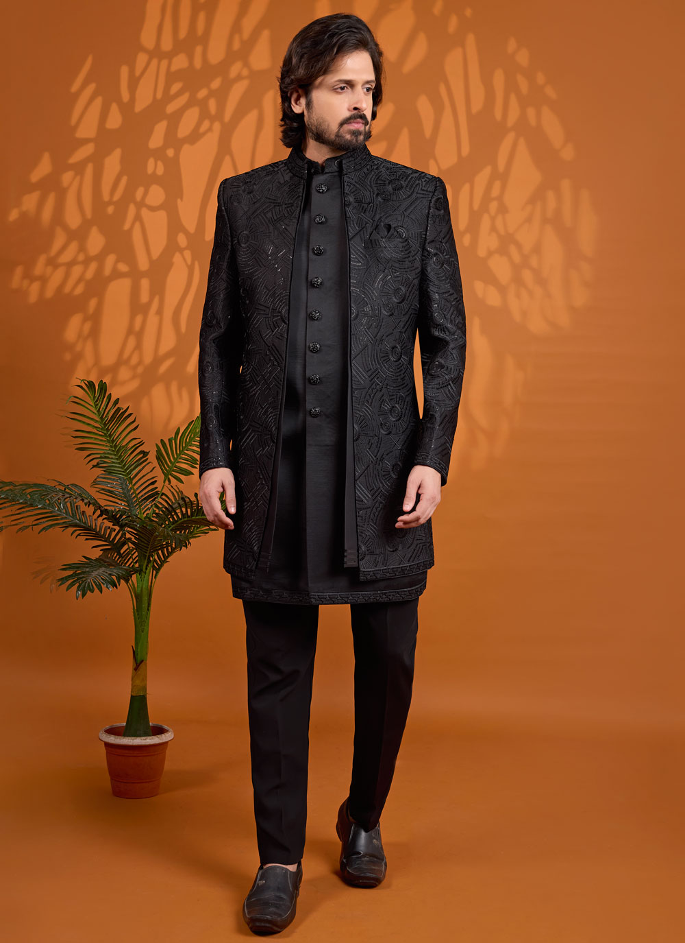 Black Art Silk Thread Embroidered Work Indo Western - Buy Online