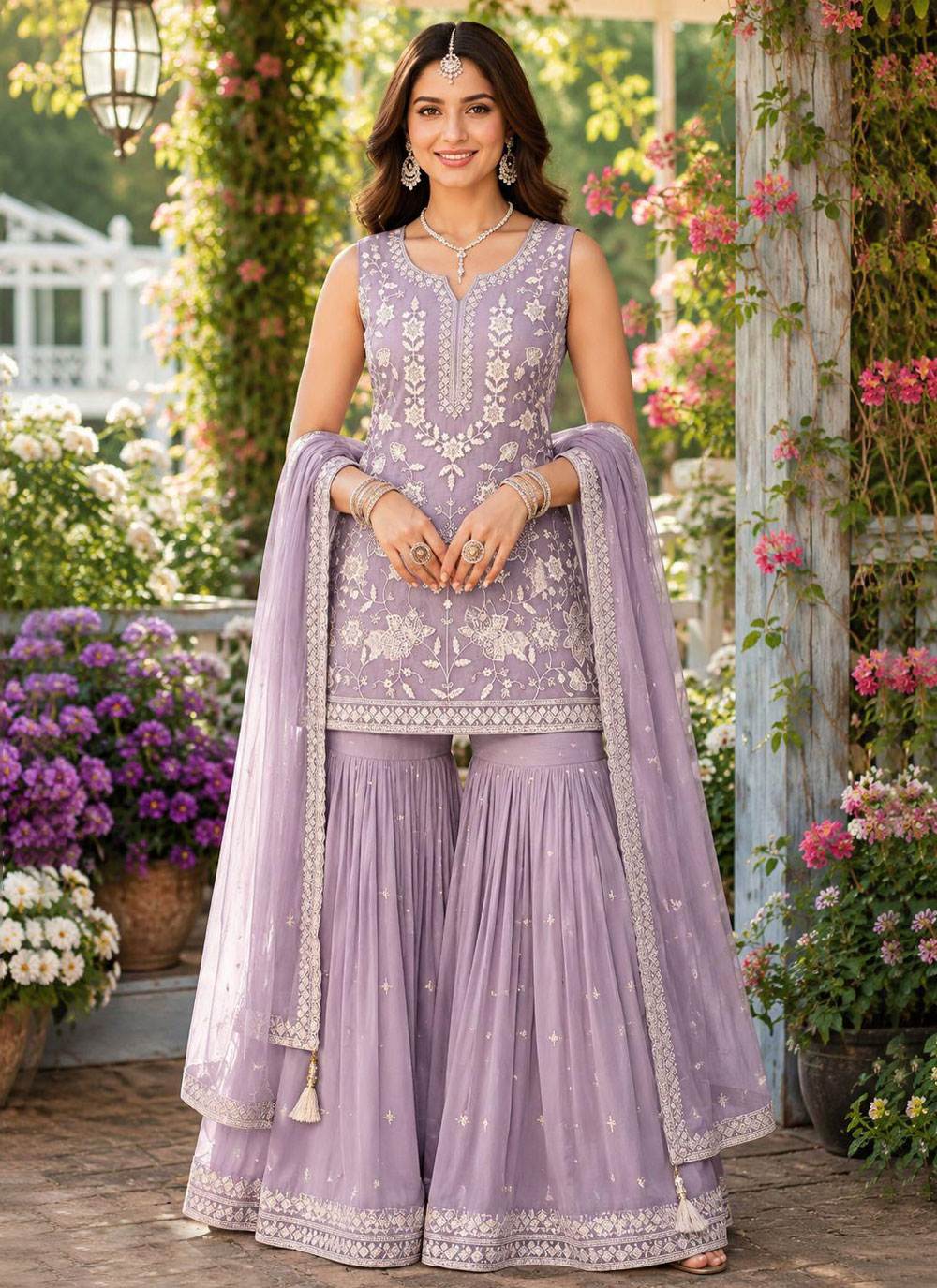 Chiffon Khatli Embroidered Lavender Readymade Salwar Kameez - Buy Online