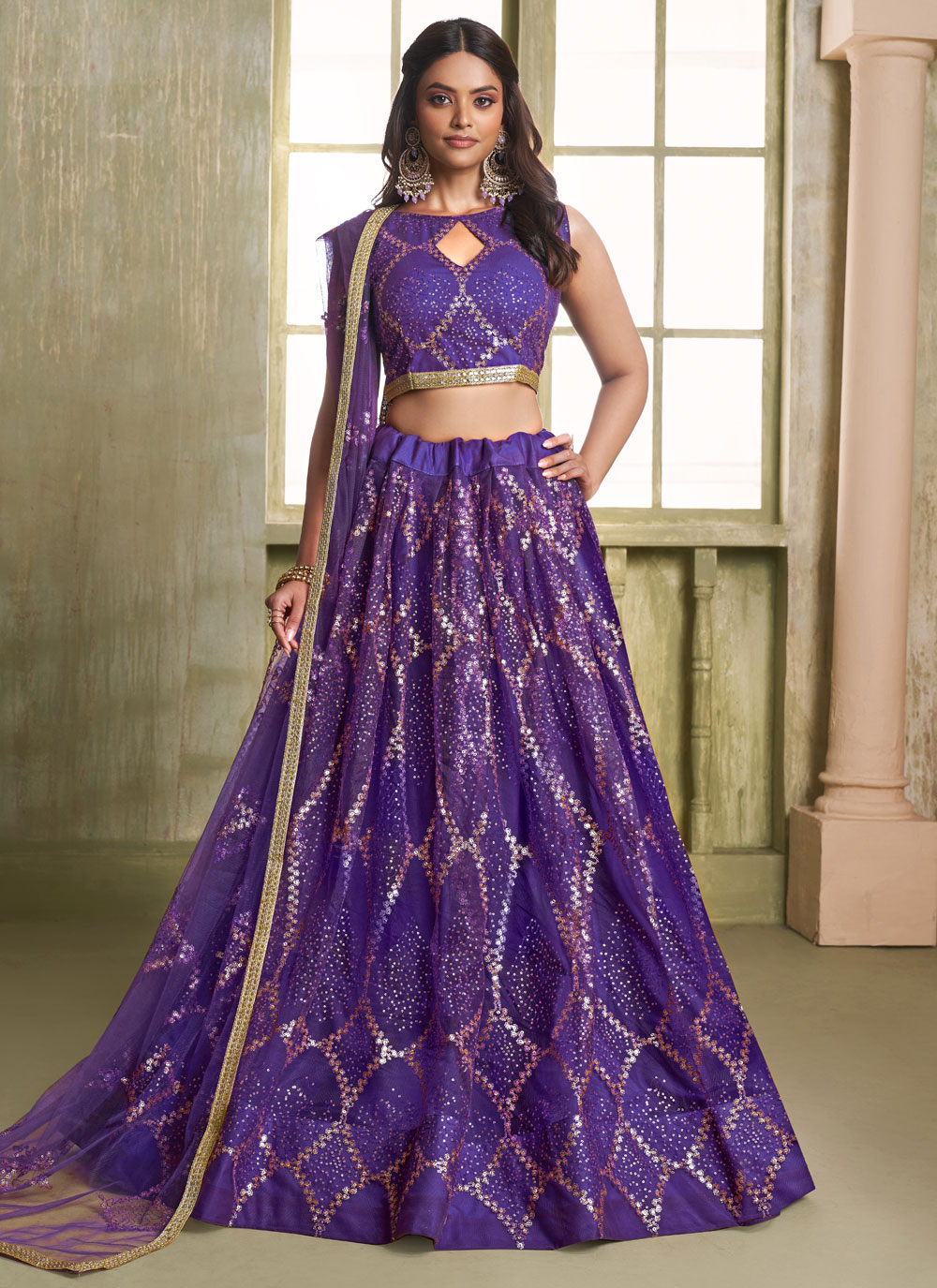 Net Embroidered Purple Wedding Function Lehenga Choli - Buy Online