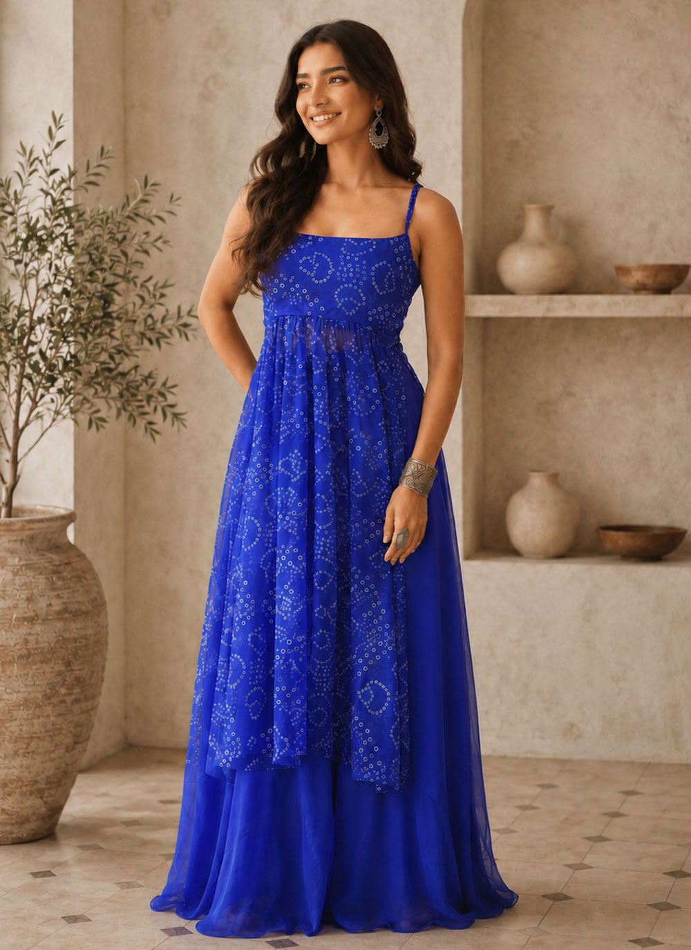 Blue Faux Georgette Digital Printed Trendy Kurti - Buy Online