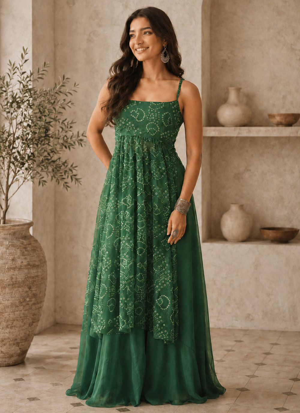 Faux Georgette Green Digital Printed Party Wear Kurti - Buy Online