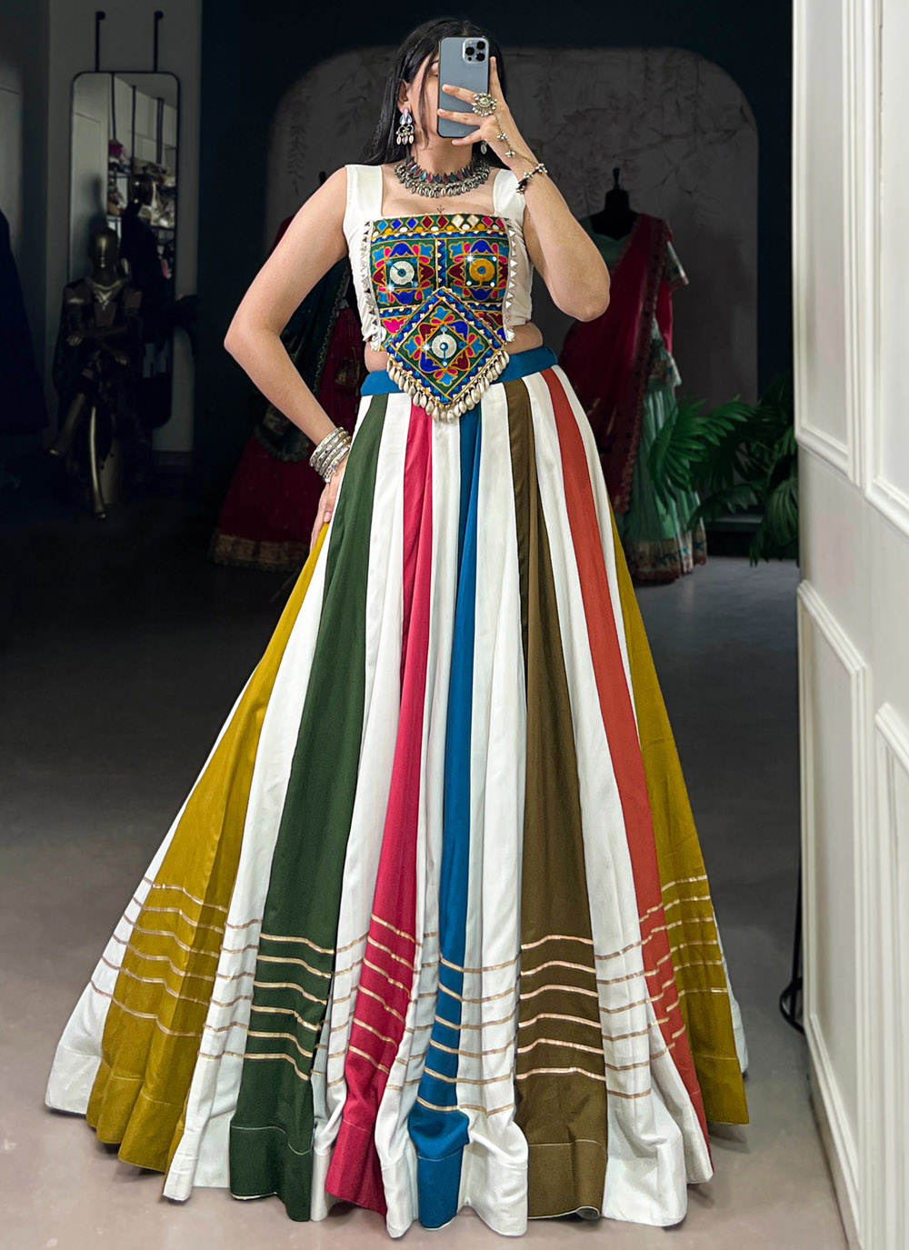Rayon Multi Colour Lace Work Readymade Lehenga Choli - Buy Online