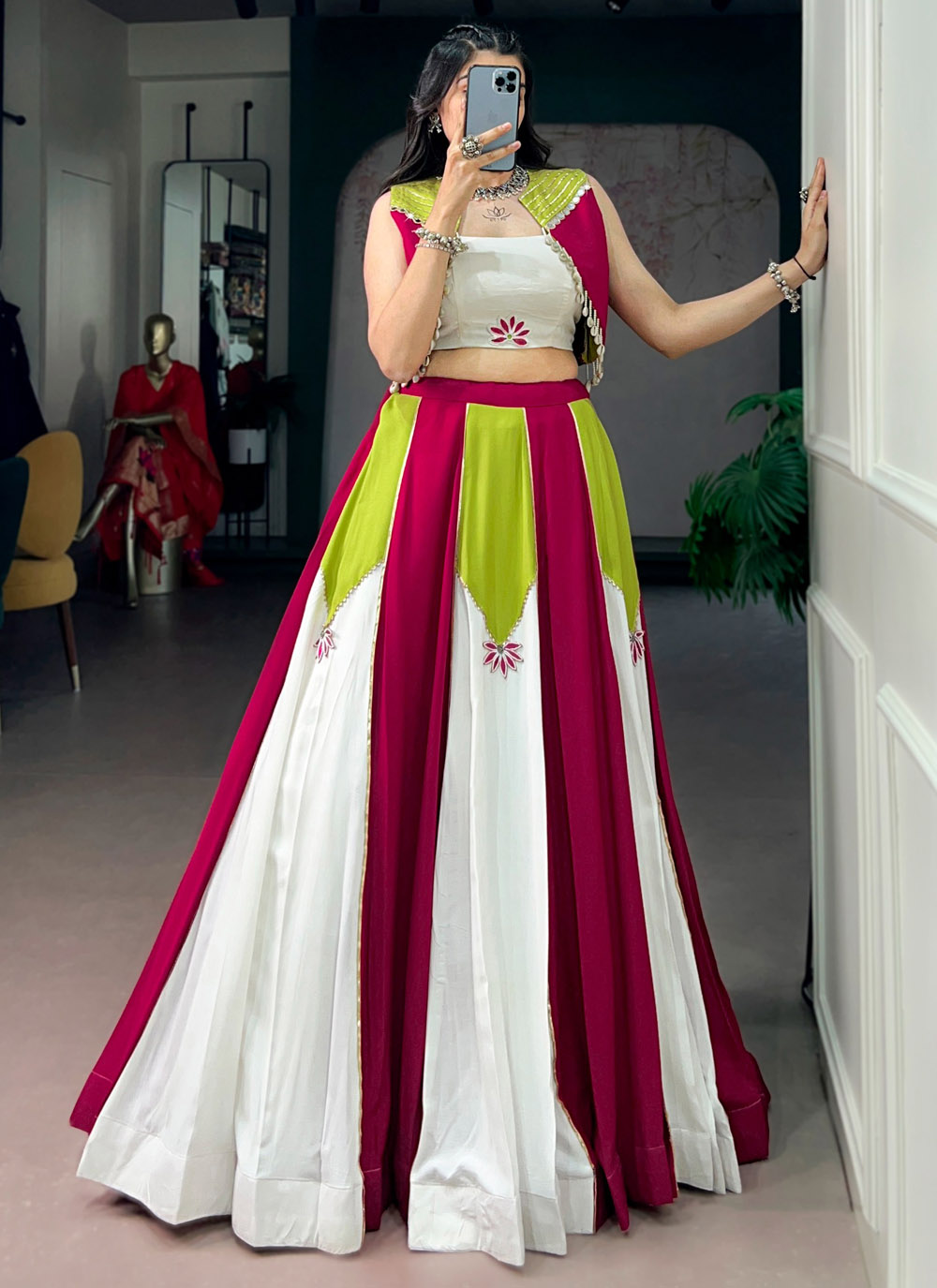 Rayon Gota Lace Work Multi Colour Readymade Lehenga Choli - Buy Online